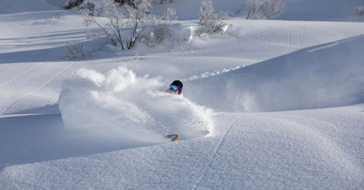 A snowboarder carving through deep powder snow, the kind of winter recreation that fills the canyons above Salt Lake City each season.