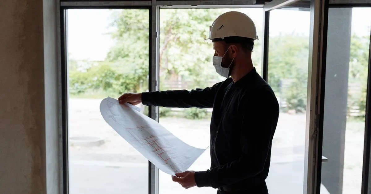 A remodeling contractor reviewing blueprints and floor plans before starting a big project.