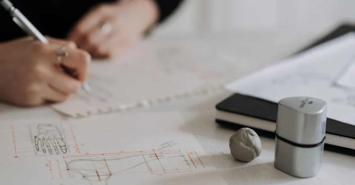 A hand sketching layout plans on paper with a pen, the drafting that goes into a Detroit website build.