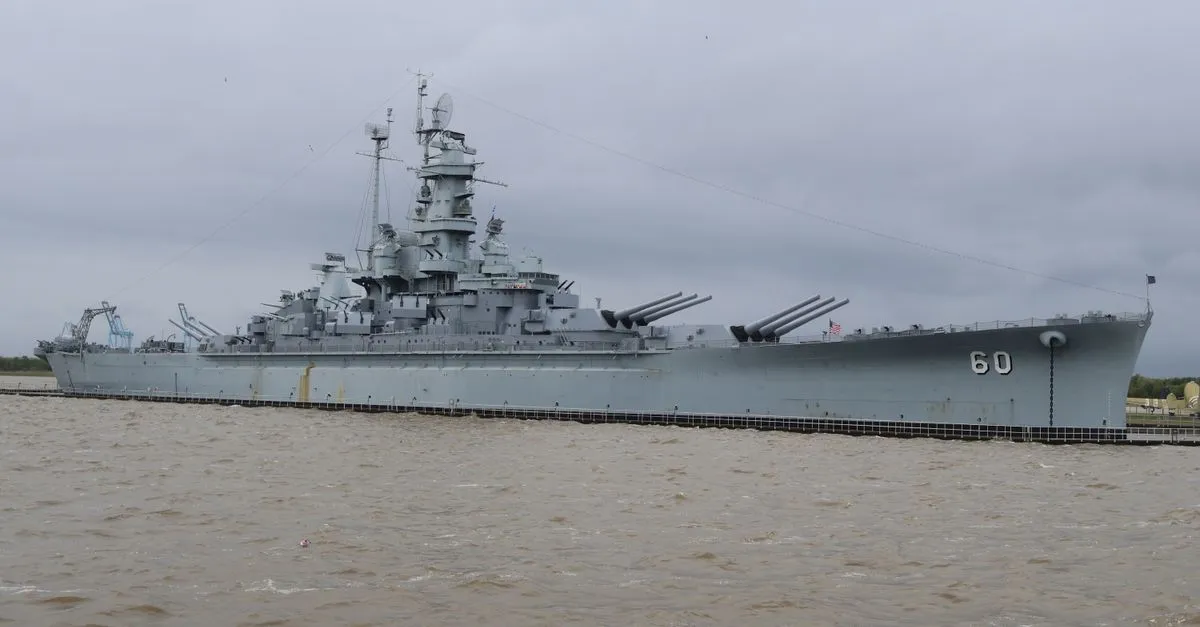 The battleship USS Alabama moored at Battleship Memorial Park on Mobile Bay, a landmark on the Mobile waterfront.