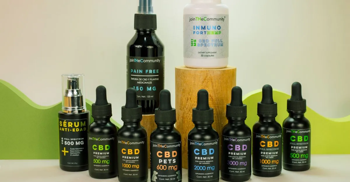 A lineup of CBD oil bottles and wellness products, the kind of hemp brand catalog a cbd seo agency gets found in organic search.