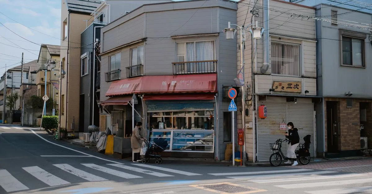 A neighborhood street of local shops, the world local SEO competes in.