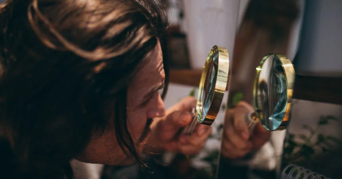A magnifying glass held up to inspect, like checking why a business ranks below competitors.