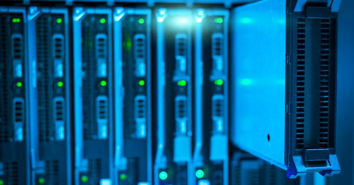 Server hardware racks that store and deliver website data.